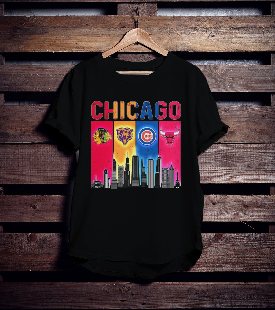 Chicago Blackhawks Bears Cubs Bulls Skyline T-Shirt