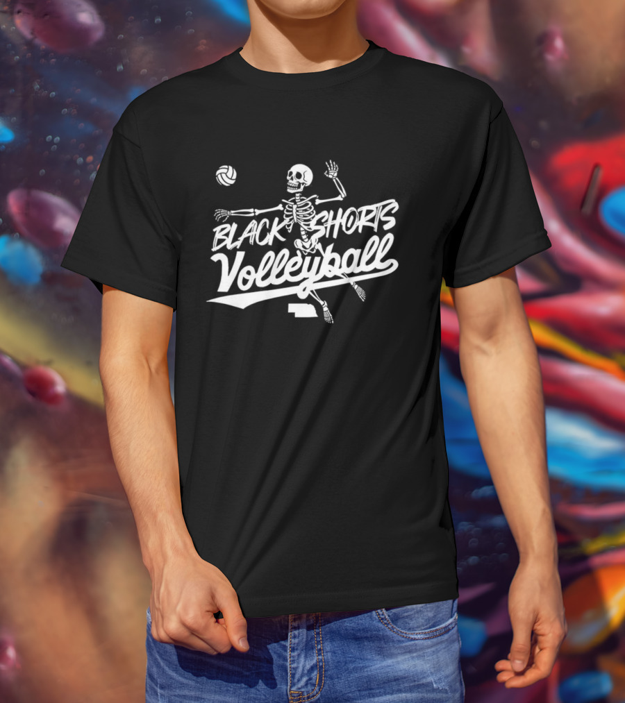 Black Shorts Volleyball Skeleton Nebraska Cornhuskers T-Shirt