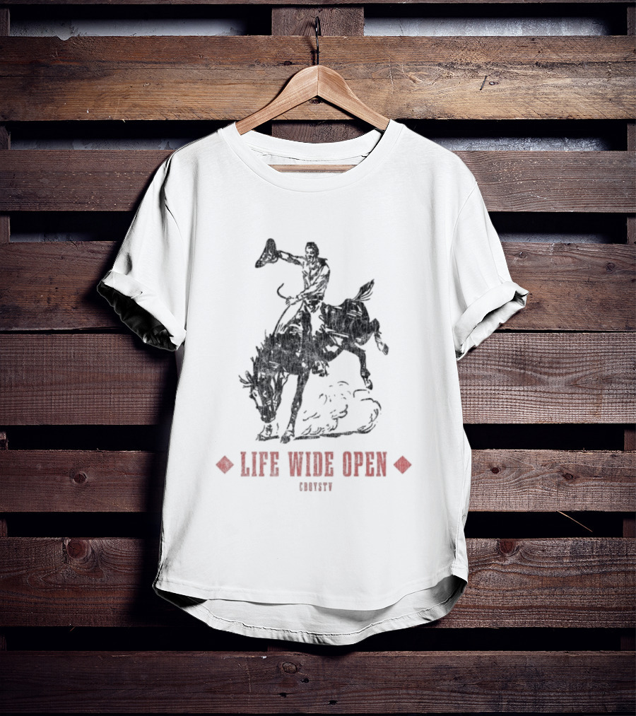 Cboystv Life Wide Open Cowboy Riding Bull T-Shirt