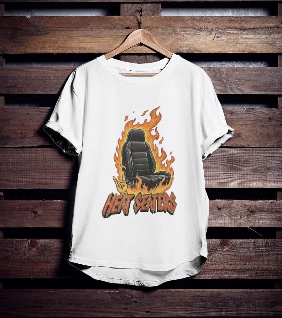 Heat Seaters Flaming Car Seat Rock Emoji T-Shirt