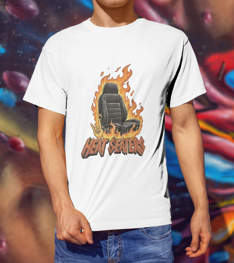 Heat Seaters Flaming Car Seat Rock Emoji T-Shirt