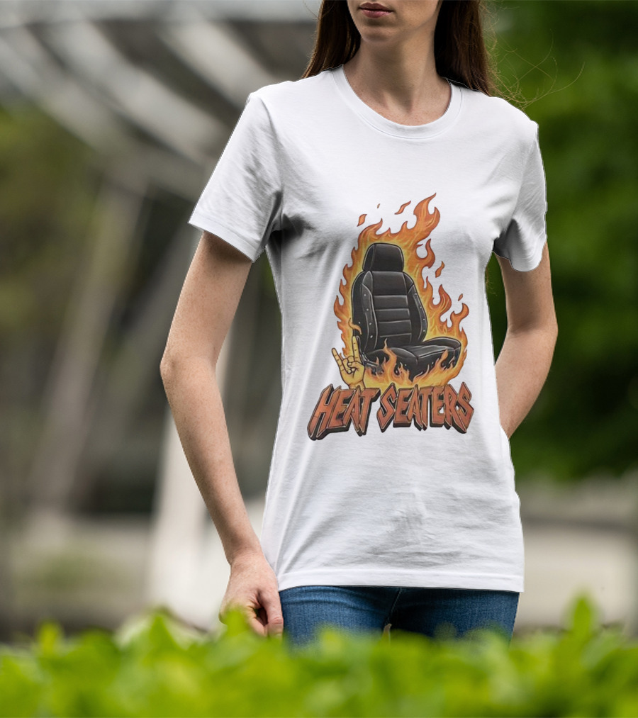 Heat Seaters Flaming Car Seat Rock Emoji T-Shirt