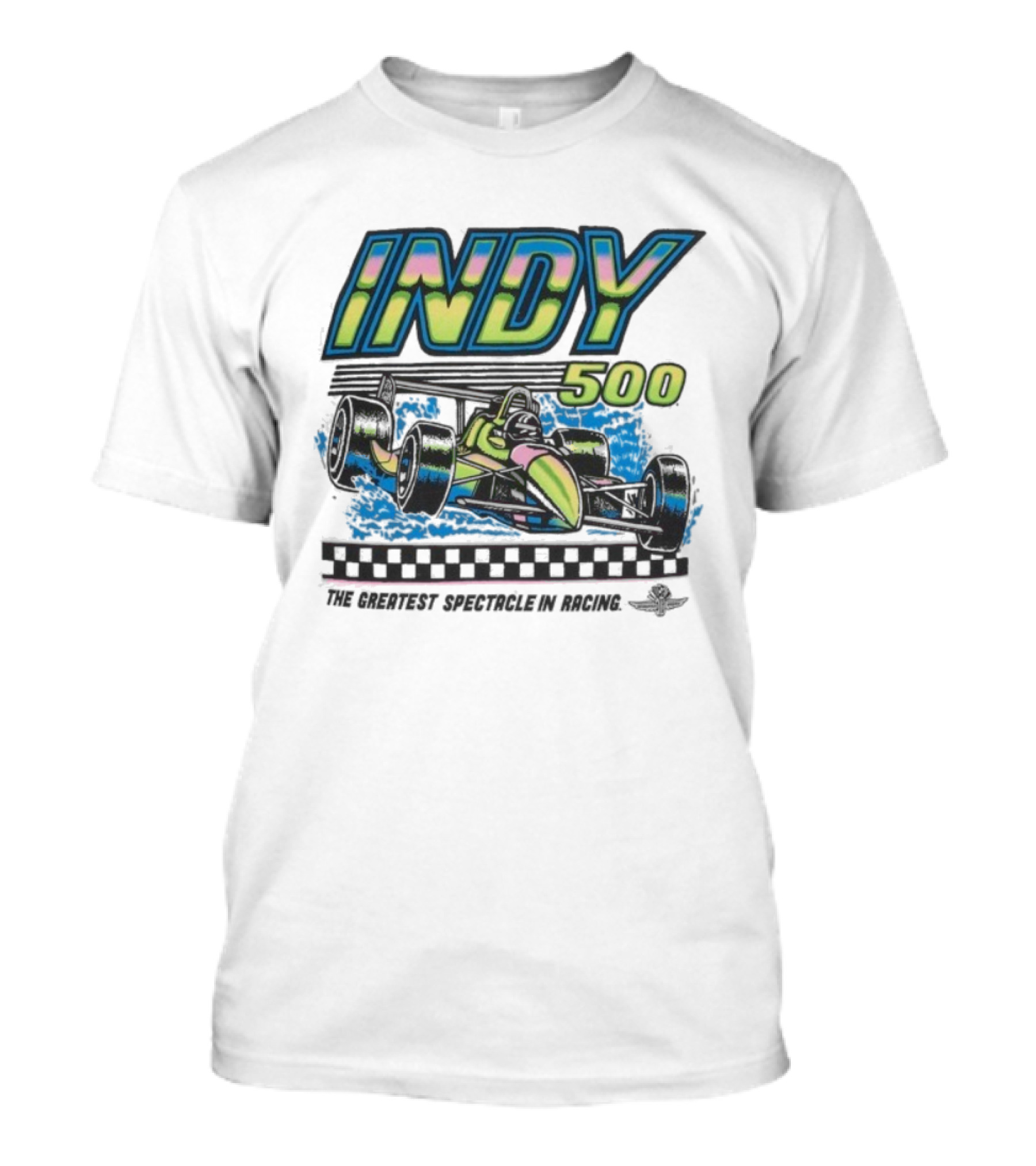 Indianapolis Motor Speedway Indy 500 Greatest Spectacle In Racing Neon Car T-Shirt