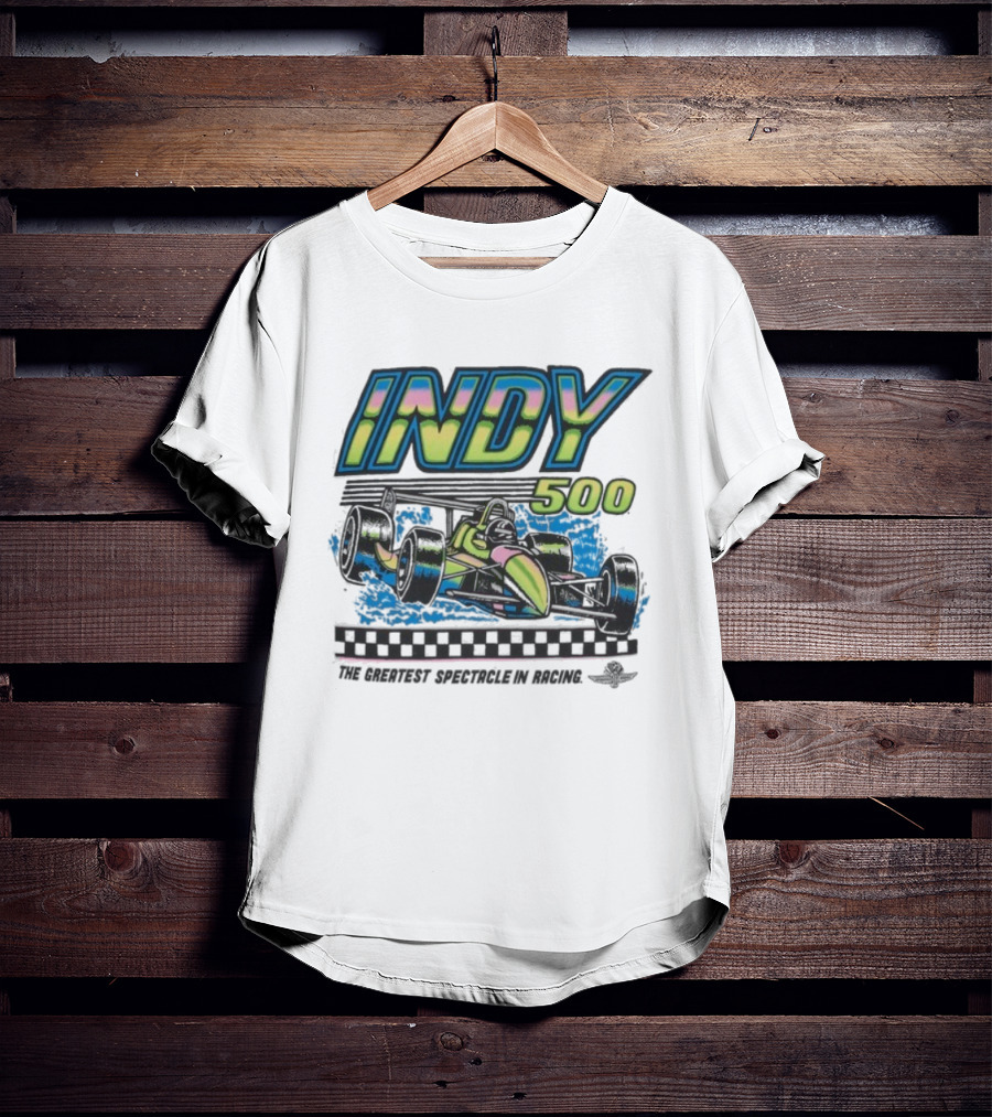 Indianapolis Motor Speedway Indy 500 Greatest Spectacle In Racing Neon Car T-Shirt