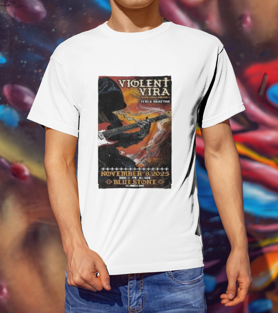 Violent Vira Chasing Ghosts Tour Part II November 8 2025 Bluestone Columbus OH Ivri & Brayton Guitar T-Shirt