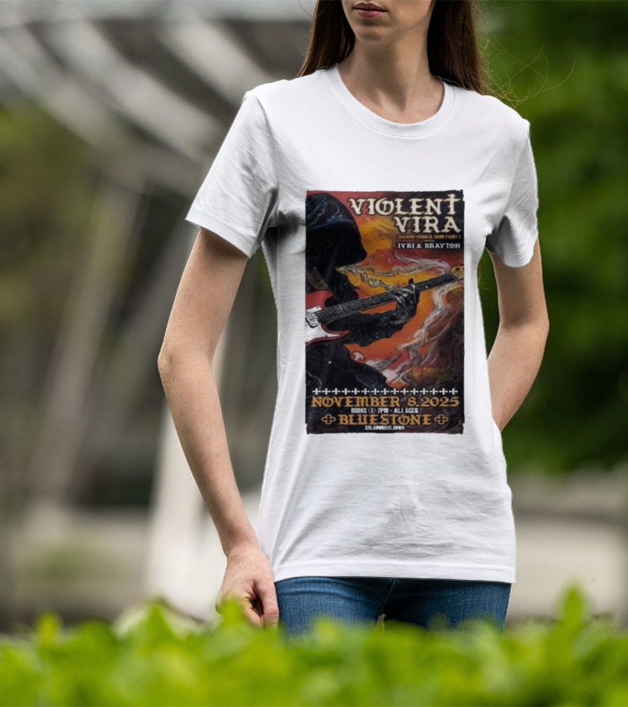 Violent Vira Chasing Ghosts Tour Part II November 8 2025 Bluestone Columbus OH Ivri & Brayton Guitar T-Shirt