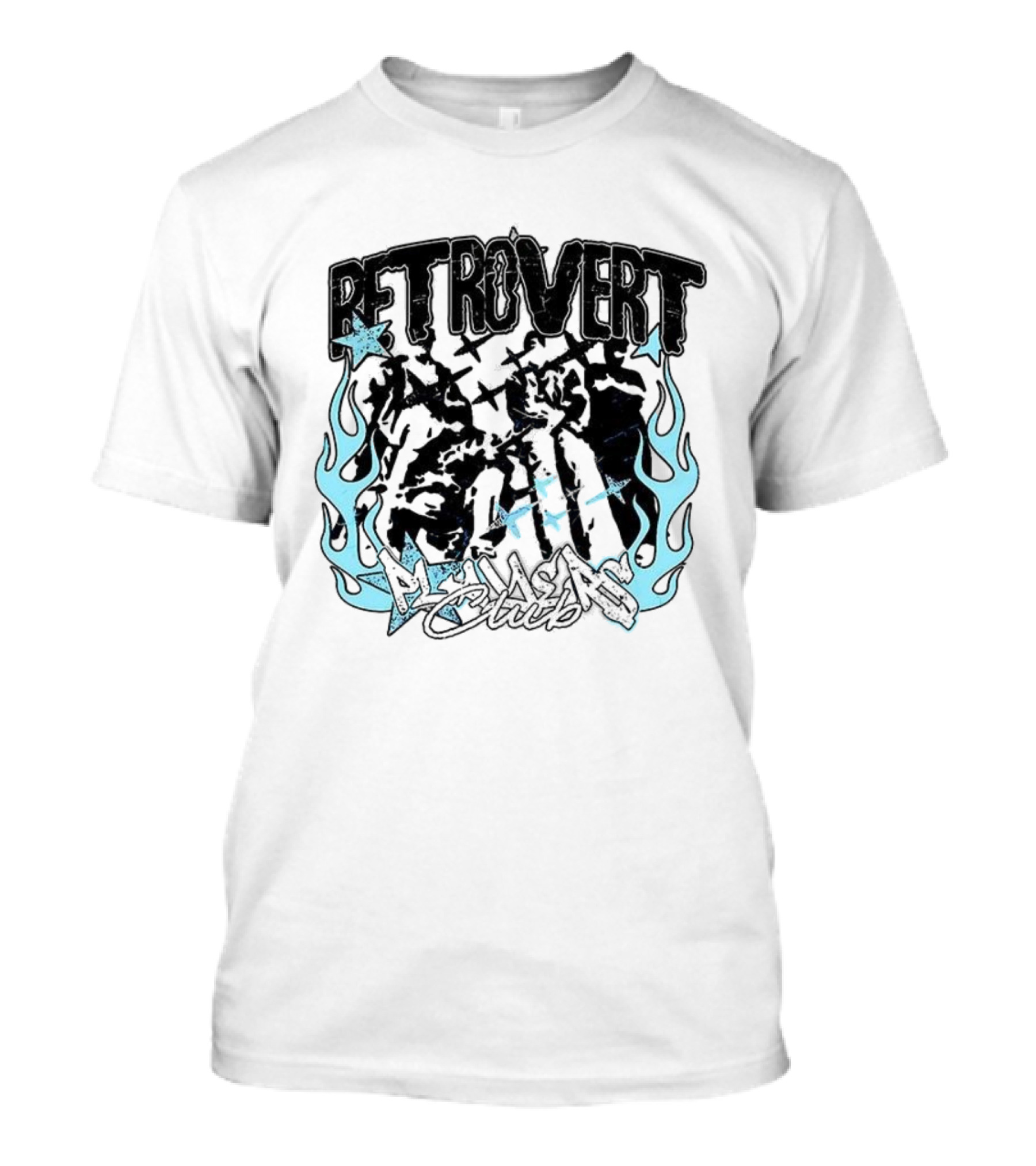 Retrovert Players Club Flames And Stars Motif T-Shirt