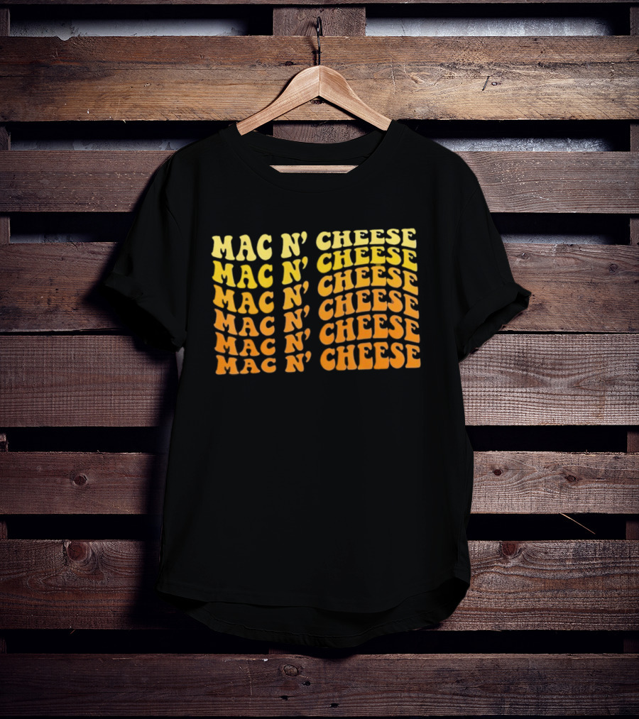Mac N’ Cheese Repeated Text Pattern Graphic T-Shirt