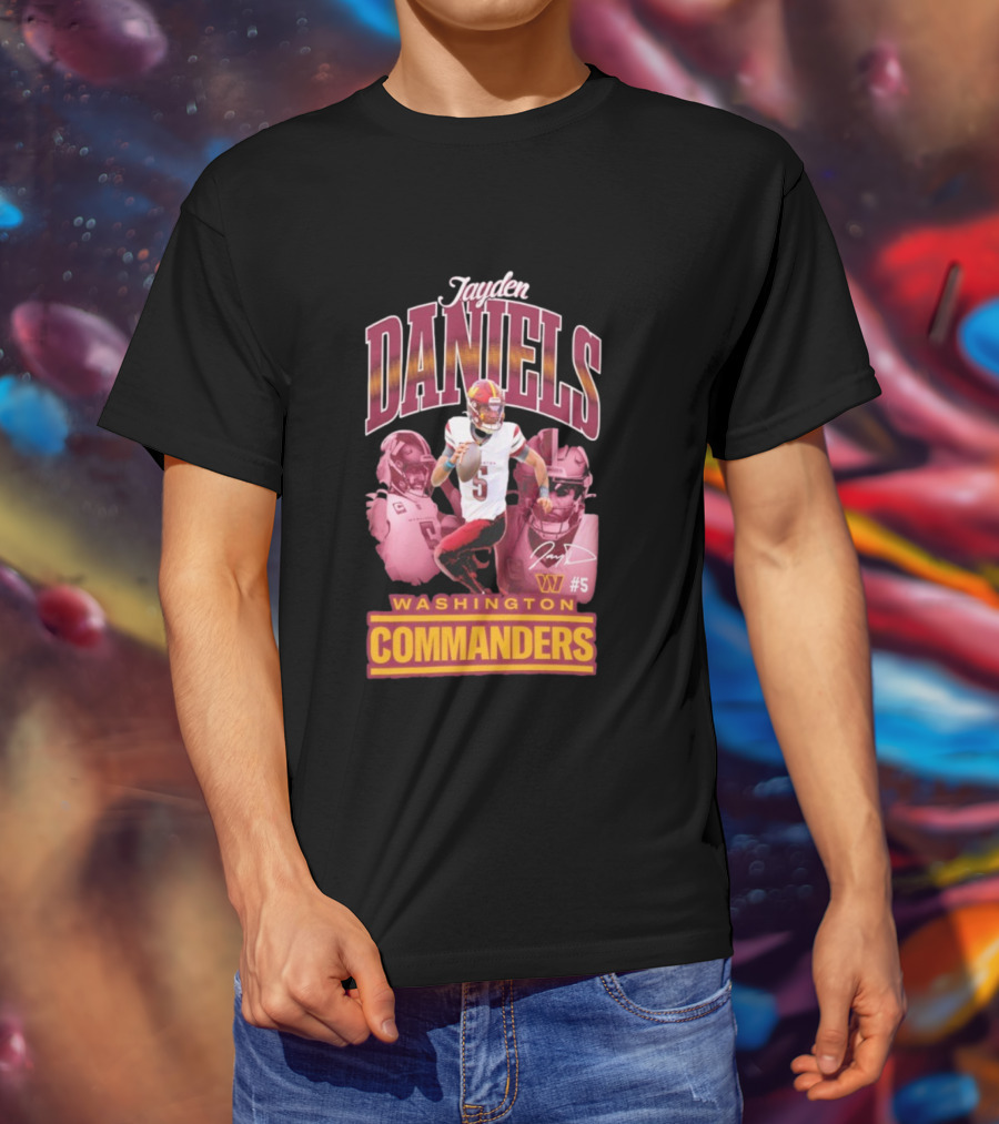 Jayden Daniels Washington Commanders #5 W Logo Football Image T-Shirt