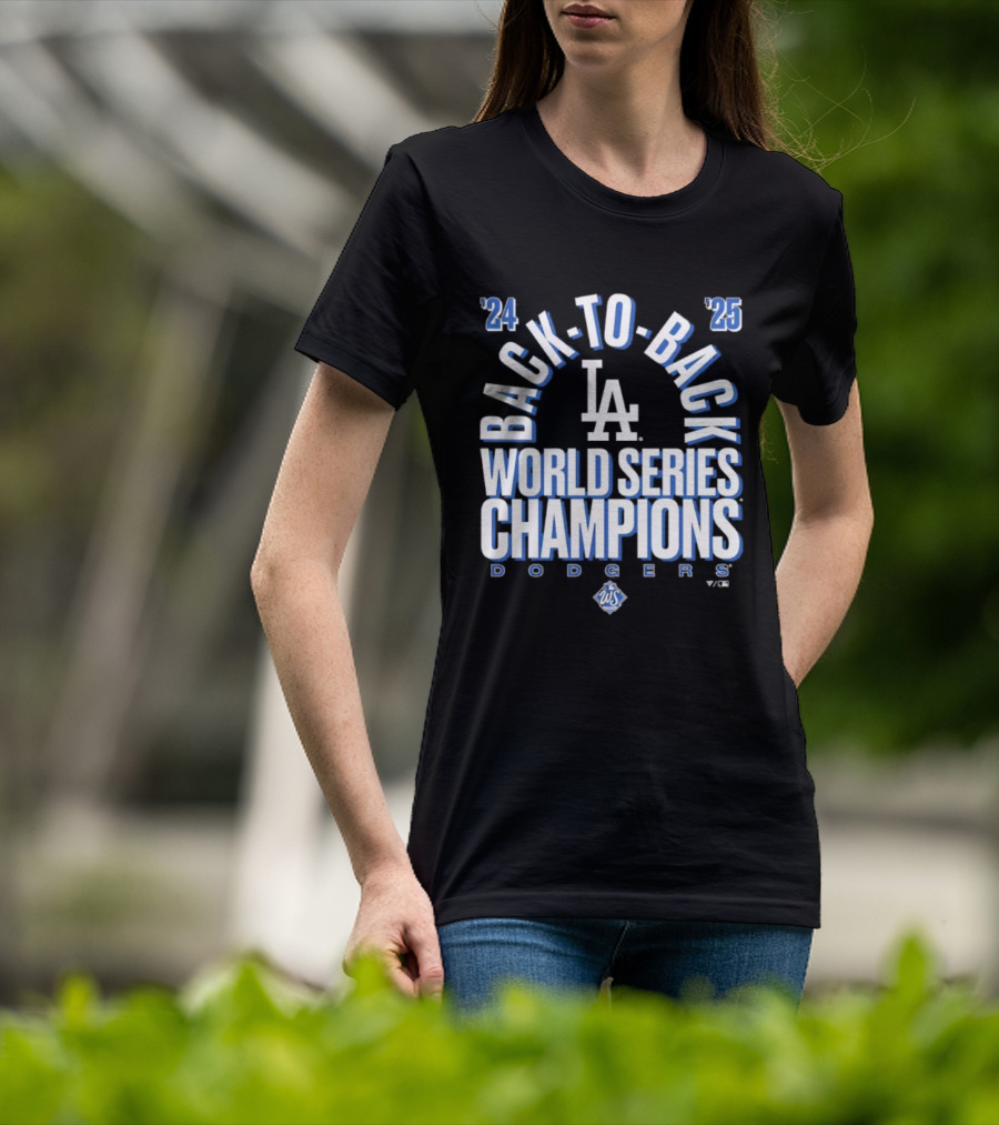 Los Angeles Dodgers 24 25 Back To Back World Series Champions LA Logo T-Shirt