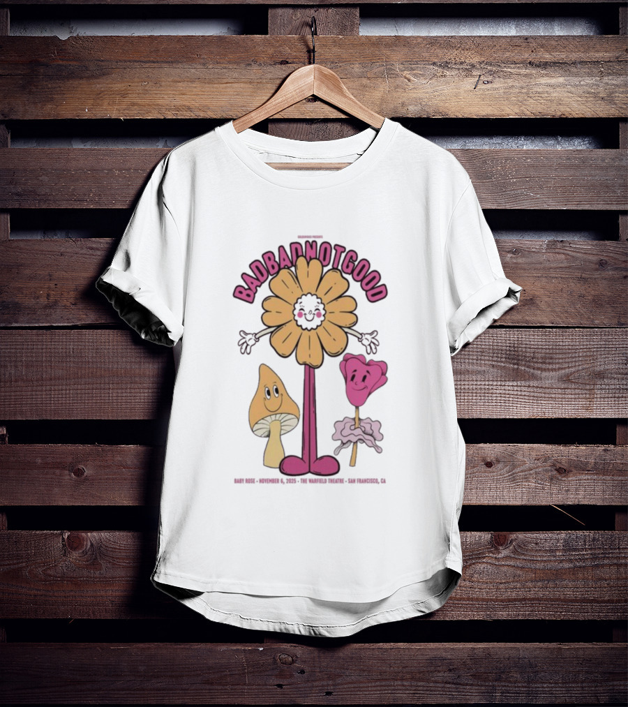 Badbadnotgood November 6 2025 Concert San Francisco Cartoon Flower Characters T-Shirt
