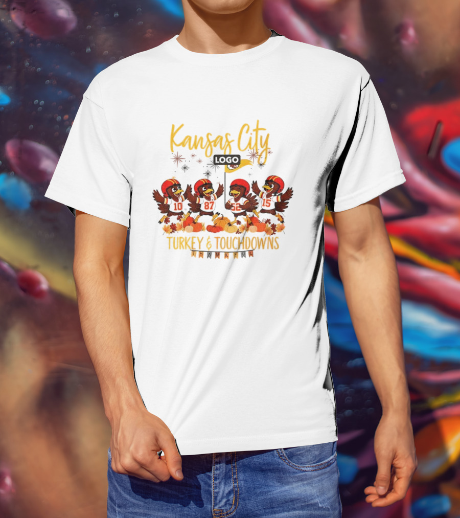 Kansas City Chiefs Turkey And Touchdowns NFL Thanksgiving Football T-Shirt