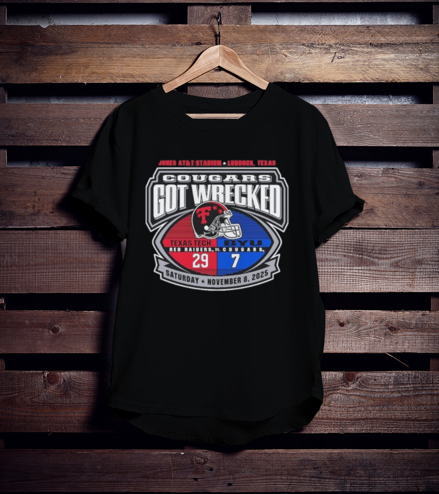 Texas Tech Red Raiders Vs BYU Cougars November 8 2025 Jones AT&T Stadium Lubbock Texas Score 29 7 T-Shirt