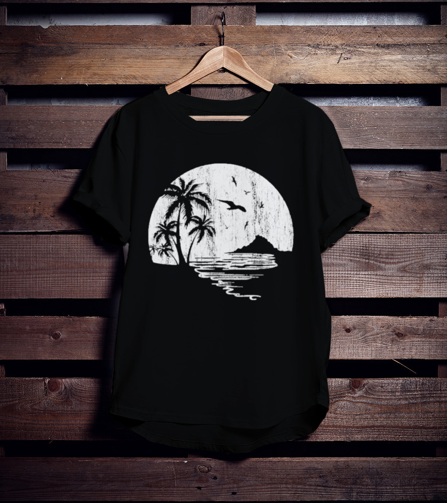 High Potential Morgan Moon Beach Palm Tree Coastal Sunset Scene Silhouette T-Shirt