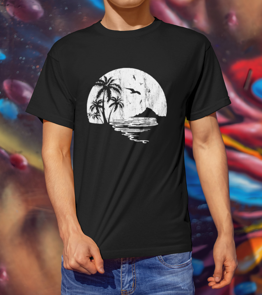 High Potential Morgan Moon Beach Palm Tree Coastal Sunset Scene Silhouette T-Shirt