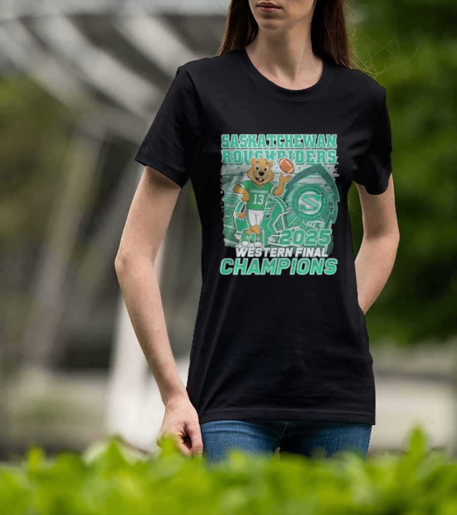 Saskatchewan Roughriders 2025 Western Final Champions Mascot Football T-Shirt