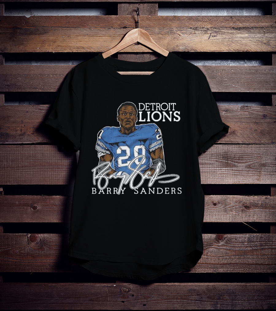 Detroit Lions Barry Sanders 20 Retired Player Classic Signature T-Shirt
