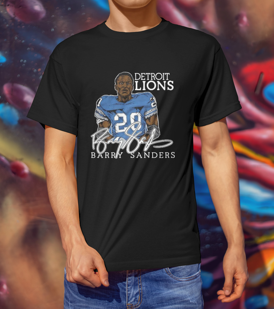 Detroit Lions Barry Sanders 20 Retired Player Classic Signature T-Shirt