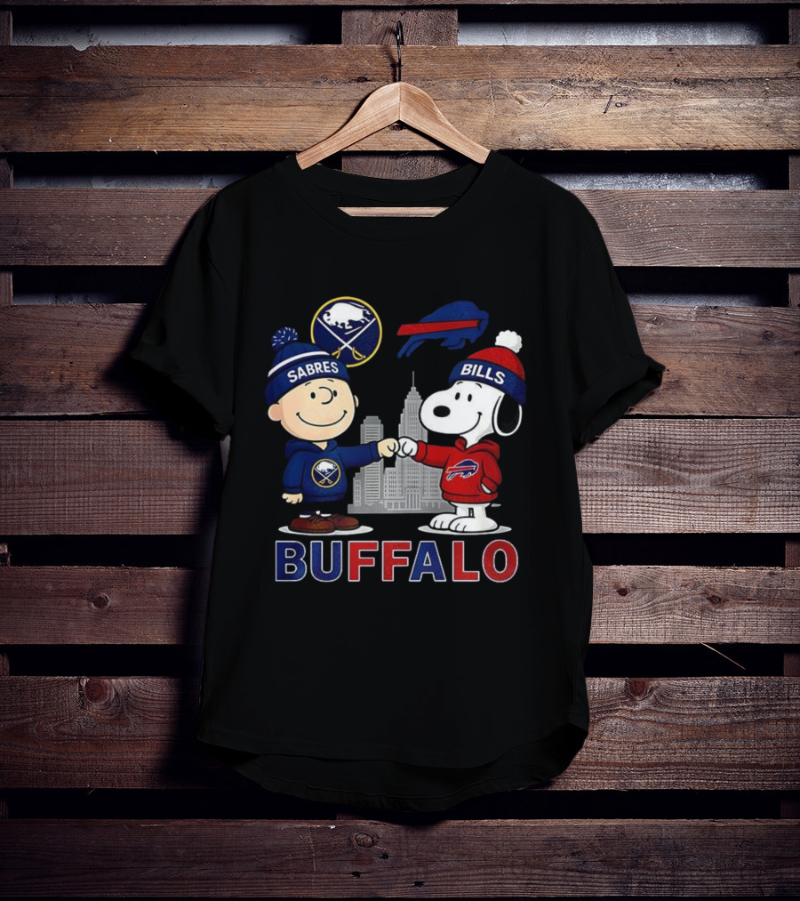 Charlie Brown Snoopy Buffalo Sabres Bills Skyline Fist Bump T-Shirt