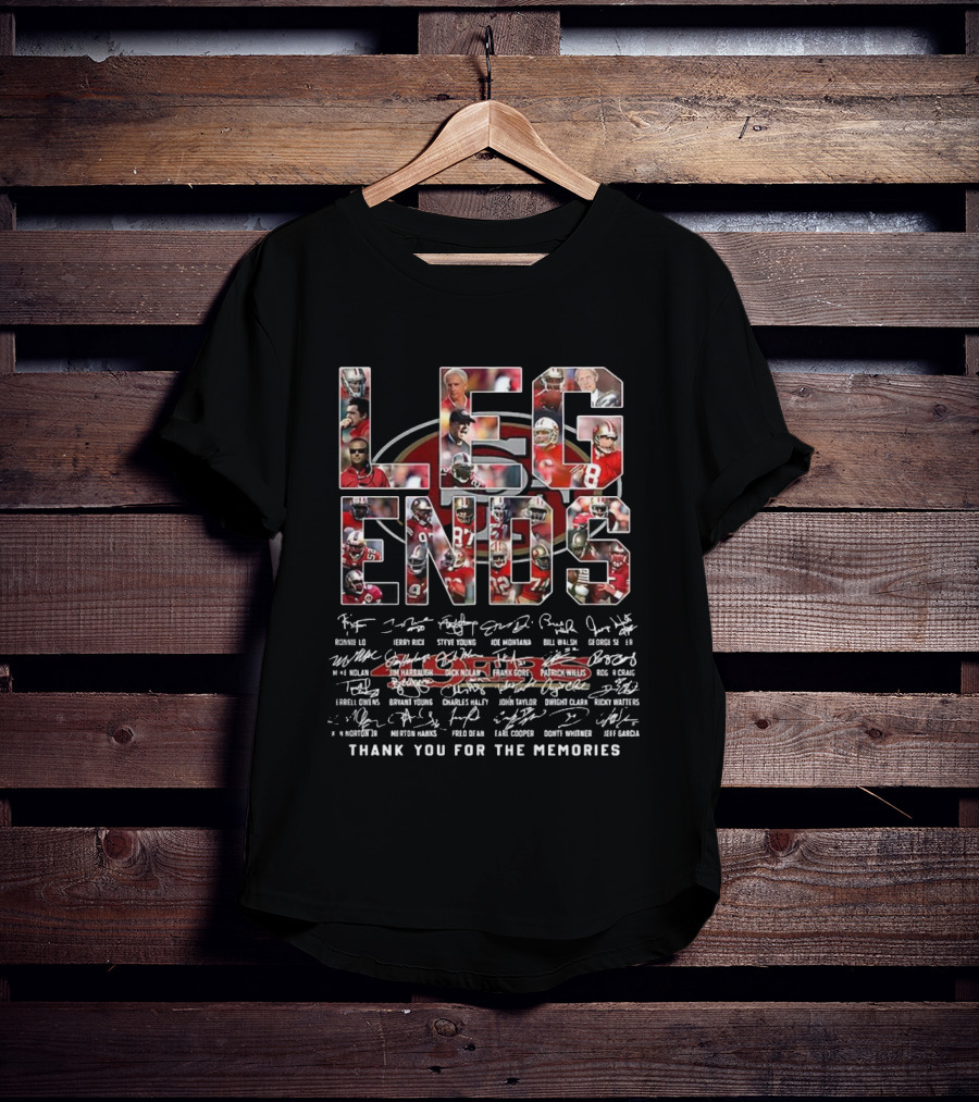 San Francisco 49ers LEGENDS Player Collage Thank You For The Memories Signatures T-Shirt