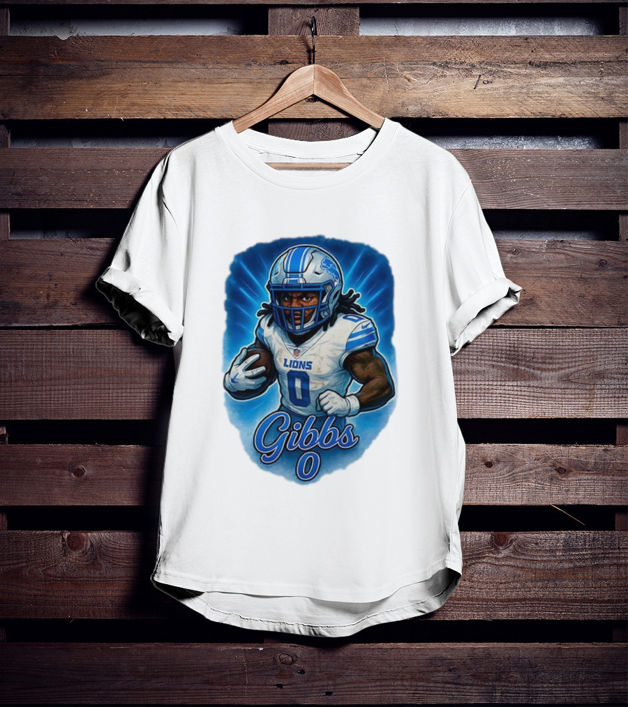 Gibbs Detroit Lions Number 0 Football Caricature T-Shirt