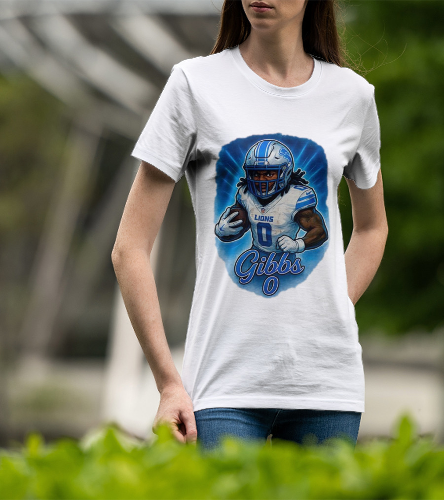 Gibbs Detroit Lions Number 0 Football Caricature T-Shirt