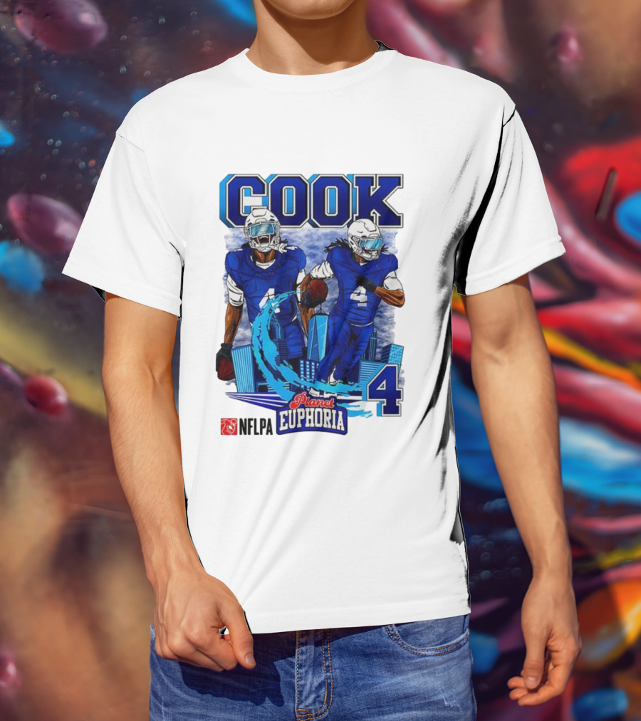COOK NFLPA Planet Euphoria Number 4 Football Cartoon Skyline T-Shirt