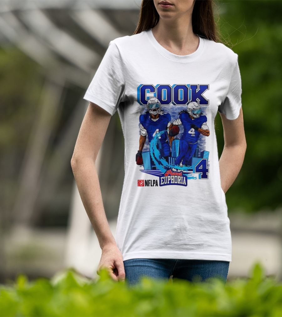 COOK NFLPA Planet Euphoria Number 4 Football Cartoon Skyline T-Shirt