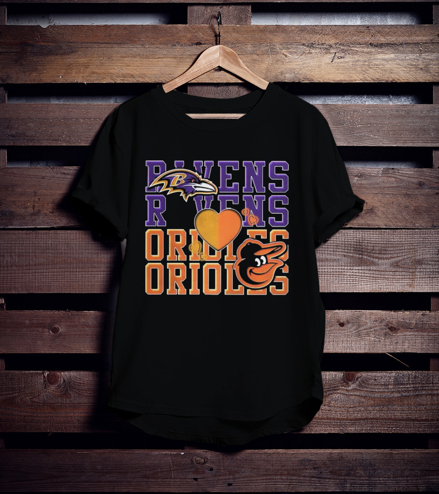 Baltimore Ravens Orioles Heart Fan Love NFL MLB T-Shirt