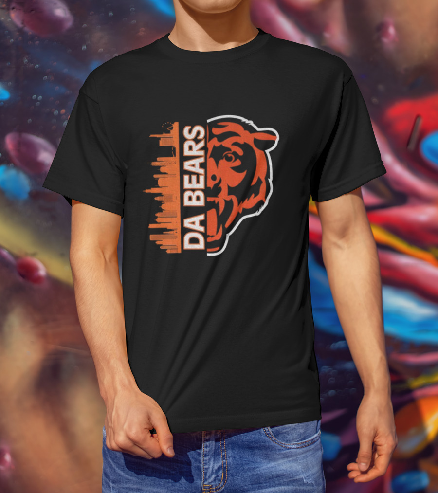 Da Bears Chicago Football City Skyline Bear Head T-Shirt