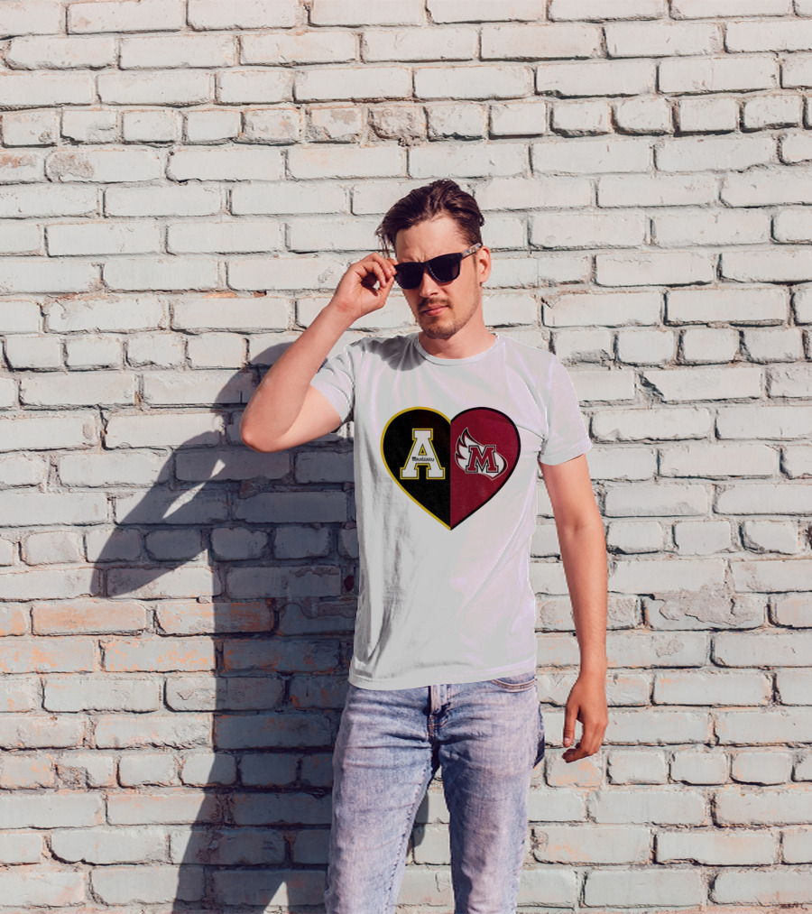 Appalachian State Mountaineers Meredith College Angels Split Heart Personalized T-Shirt