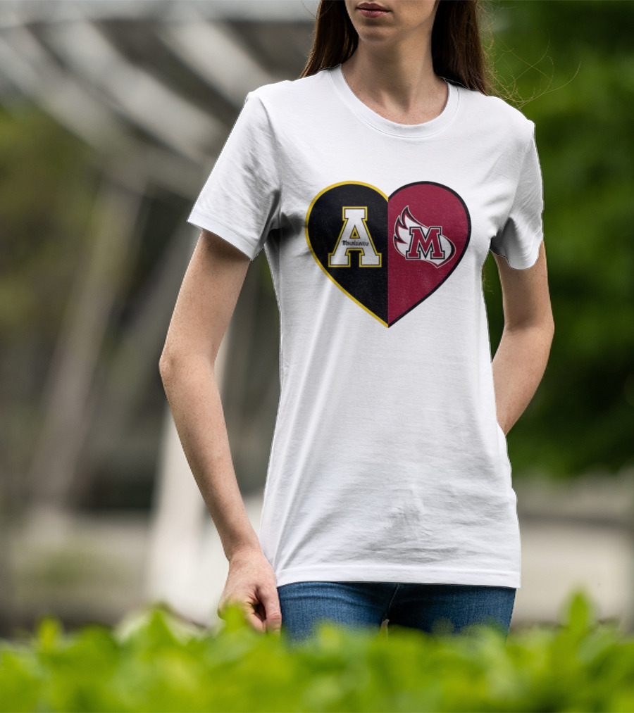 Appalachian State Mountaineers Meredith College Angels Split Heart Personalized T-Shirt