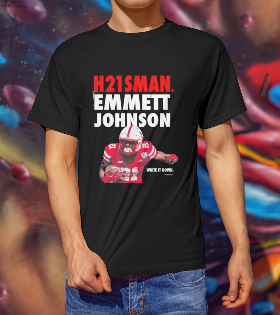 H21sman Emmett Johnson Write It Down Nebraska Cornhuskers T-Shirt