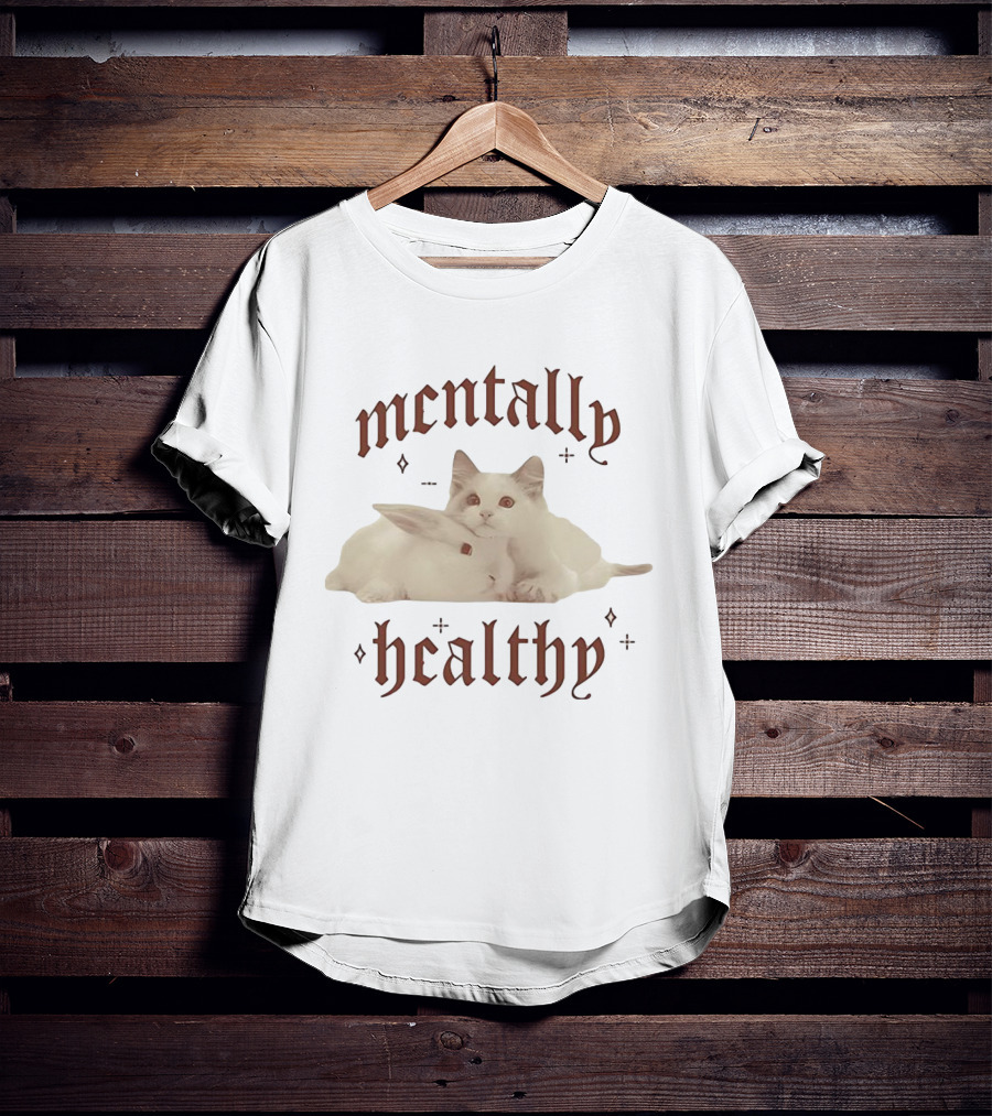 Mentally Healthy Cats And Rabbits Vintage Style Cute Animal Theme T-Shirt