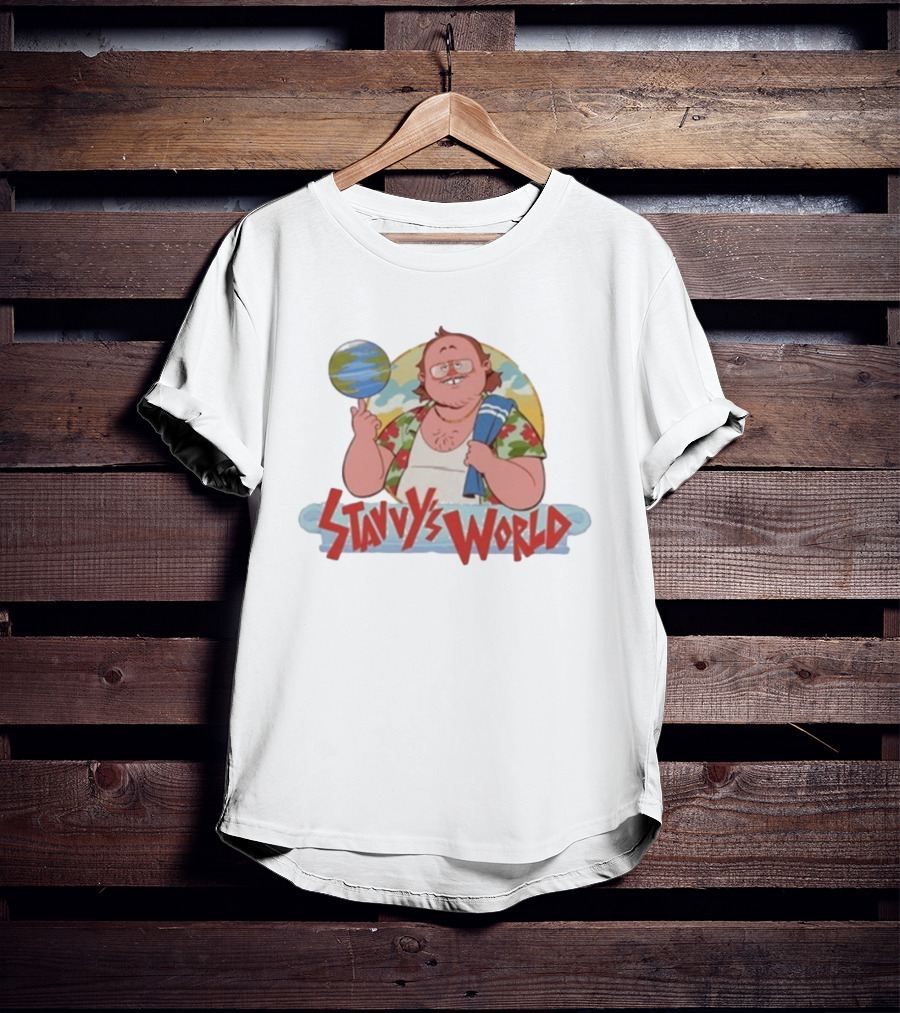 Stavvy's World Cartoon Style Adventure Stavros Halkias Comedic Character With Globe T-Shirt