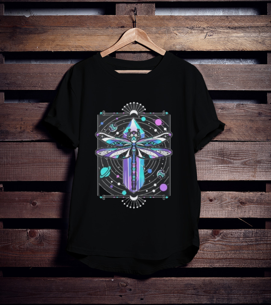 Inzo Soft Landing Psychedelic Dragonfly Crystal Space Planets T-Shirt