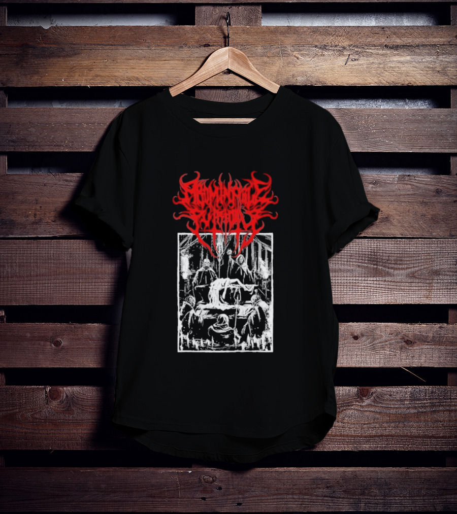Abominable Putridity Digital Unholy Extreme Metal Art Red Logo Skeleton Design T-Shirt