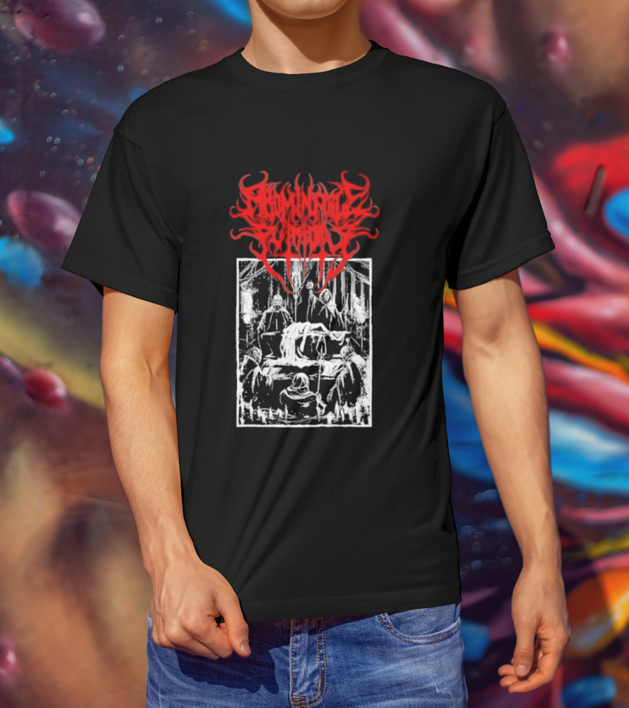 Abominable Putridity Digital Unholy Extreme Metal Art Red Logo Skeleton Design T-Shirt