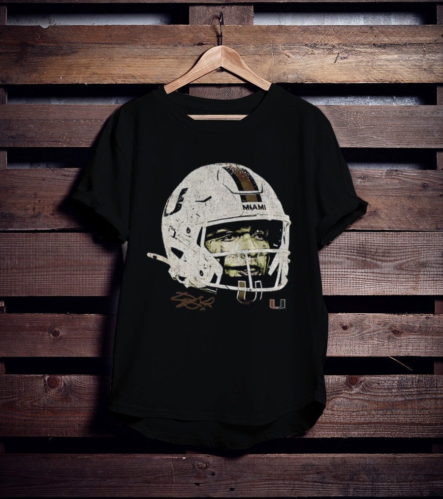 Carson Beck Miami Hurricanes Helmet Face NFL Football Signature U Logo T-Shirt