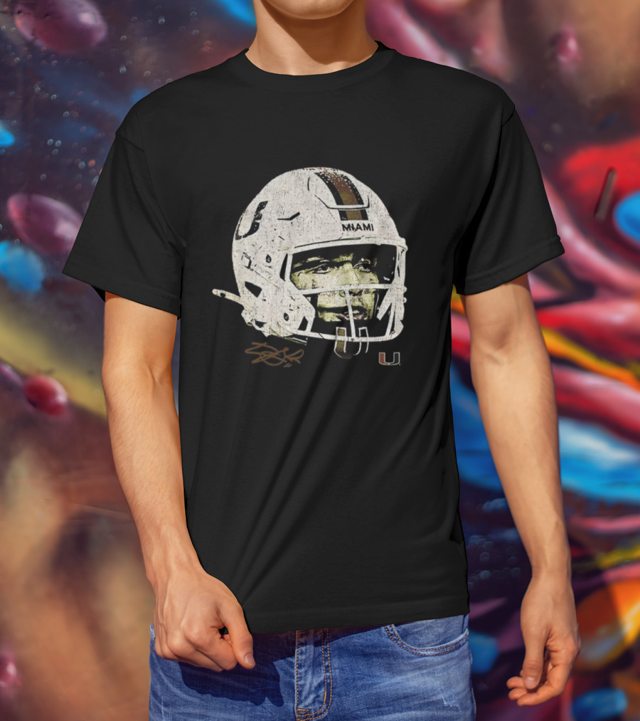 Carson Beck Miami Hurricanes Helmet Face NFL Football Signature U Logo T-Shirt