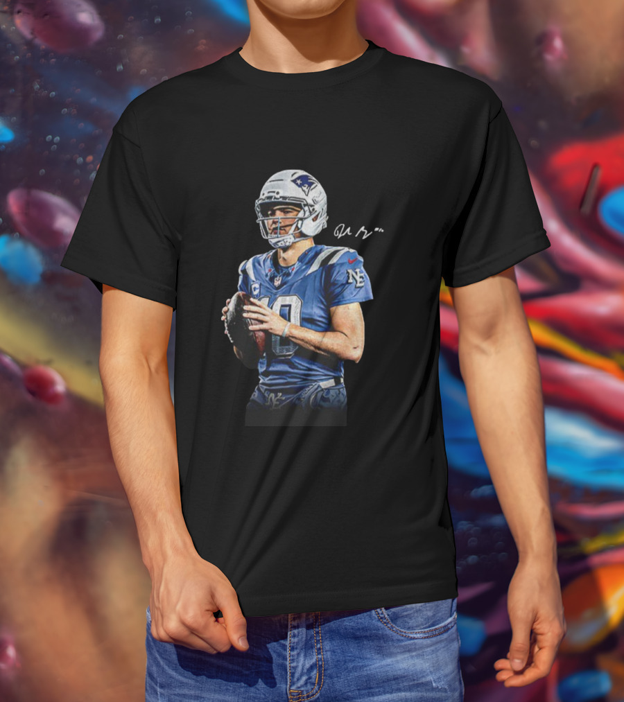 Drake Maye New England Patriots NFL Football Quarterback Signature New Era T-Shirt