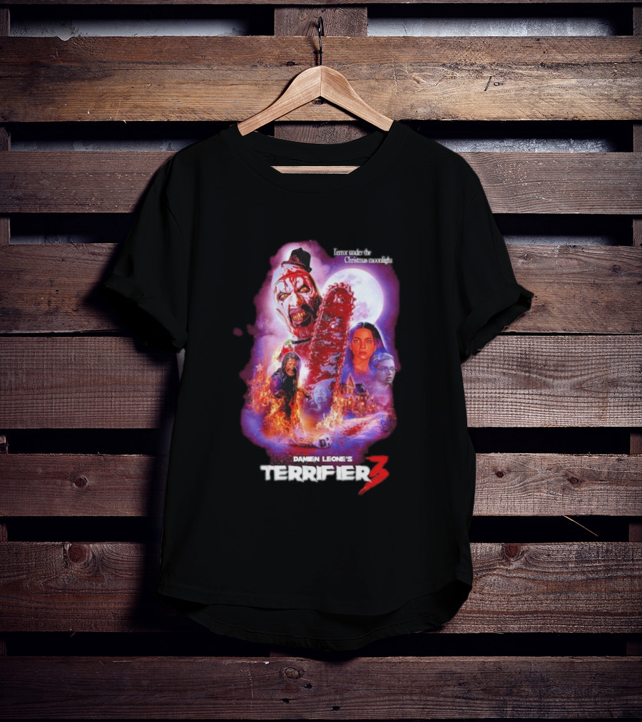 Damien Leone's Terrifier 3 Under The Christmas Moonlight Chainsaw Clown Horror T-Shirt