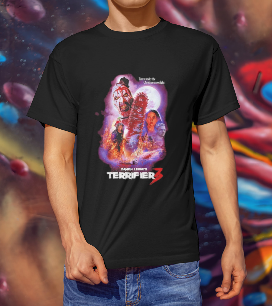 Damien Leone's Terrifier 3 Under The Christmas Moonlight Chainsaw Clown Horror T-Shirt