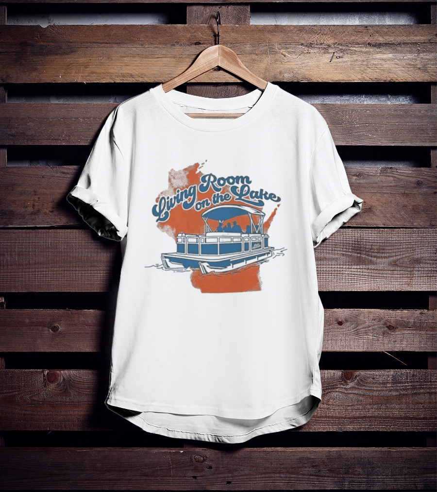 Living Room On The Lake Drink Wisconsinbly Pontoon Boat Illustration T-Shirt