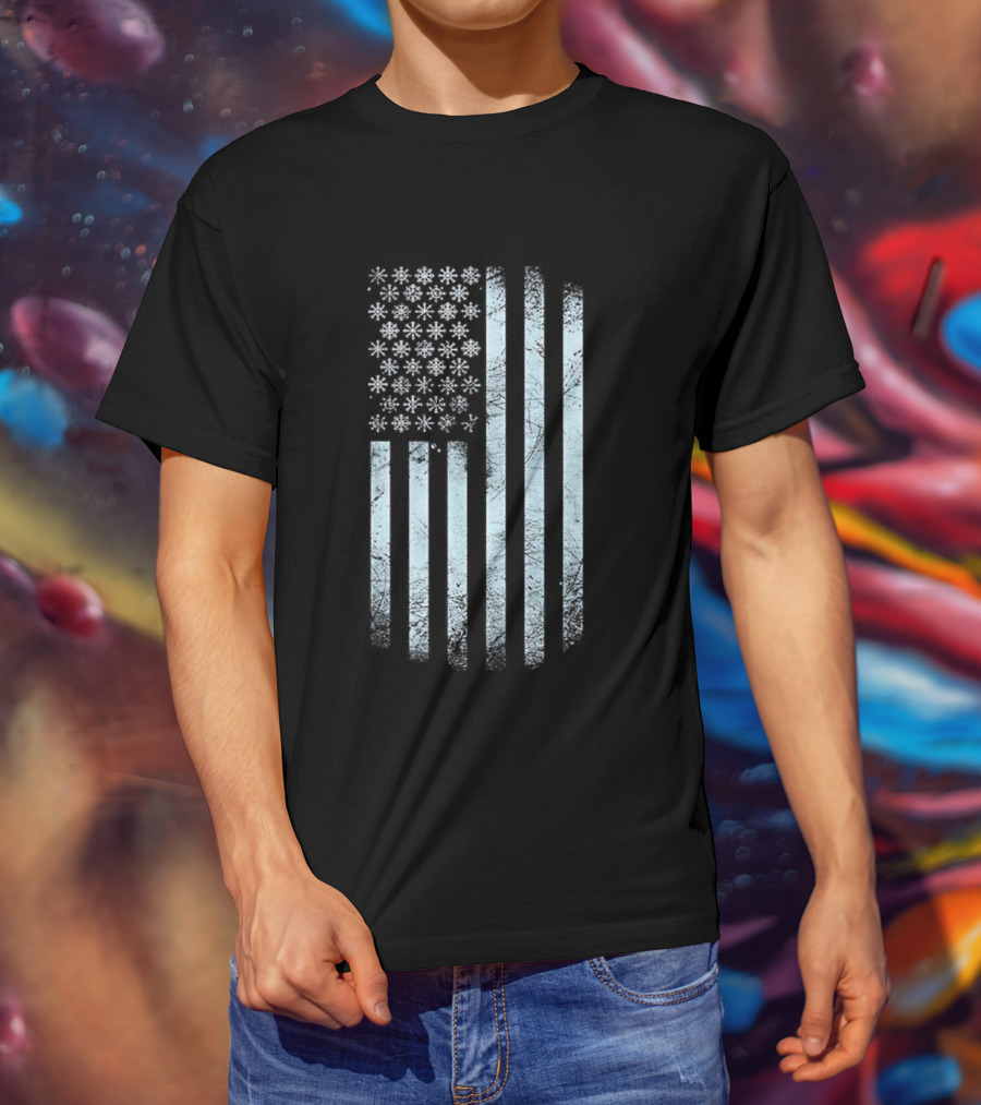 Winter Snowflakes American Flags Blue Stripe USA T-Shirt