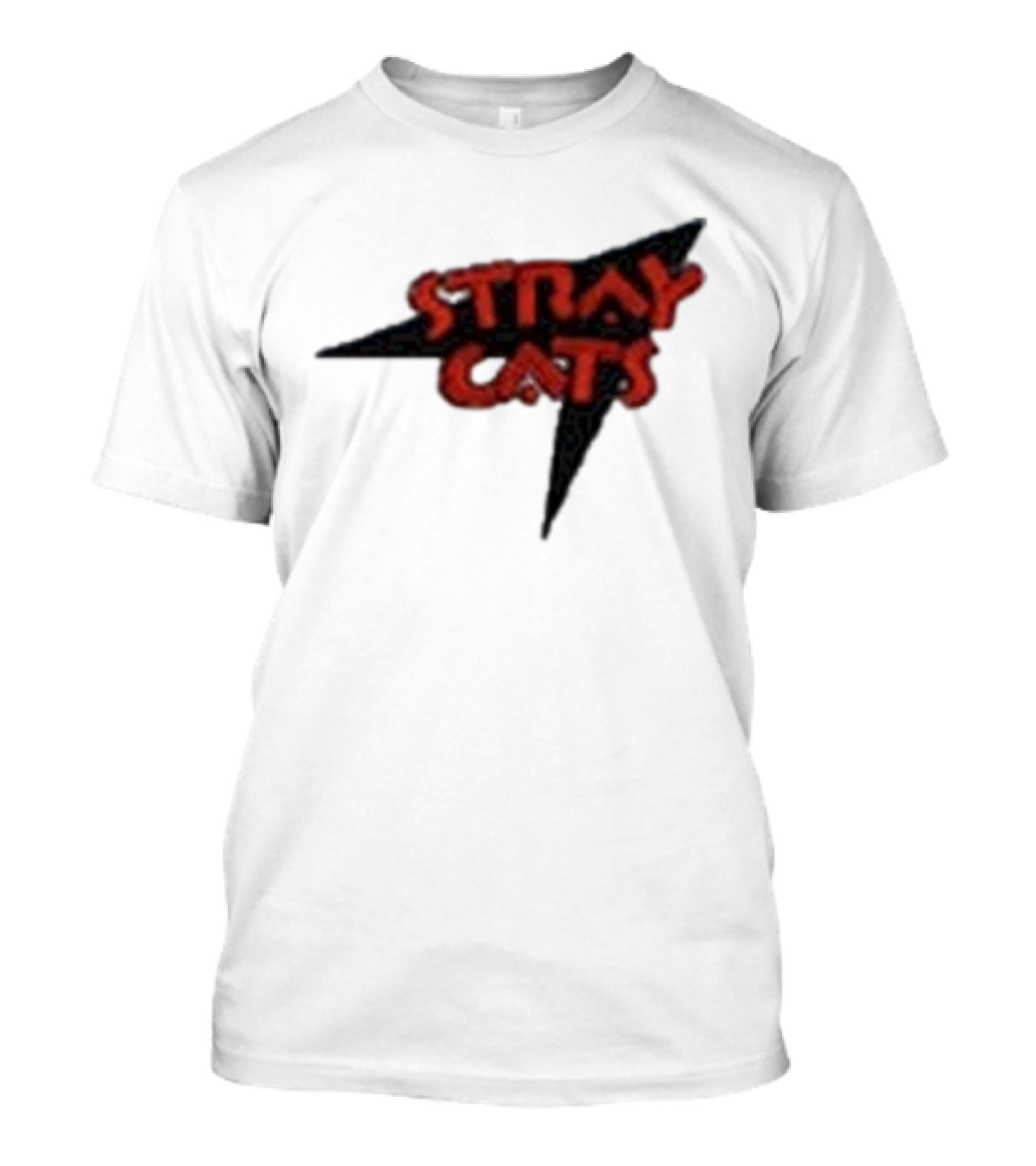 Stray Cats Rockabilly Band Red Text With Black Starburst Background T-Shirt