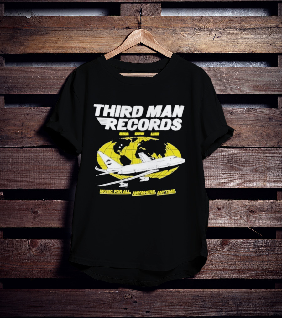 Third Man Records Music For All Anywhere Anytime Globe Plane T-Shirt