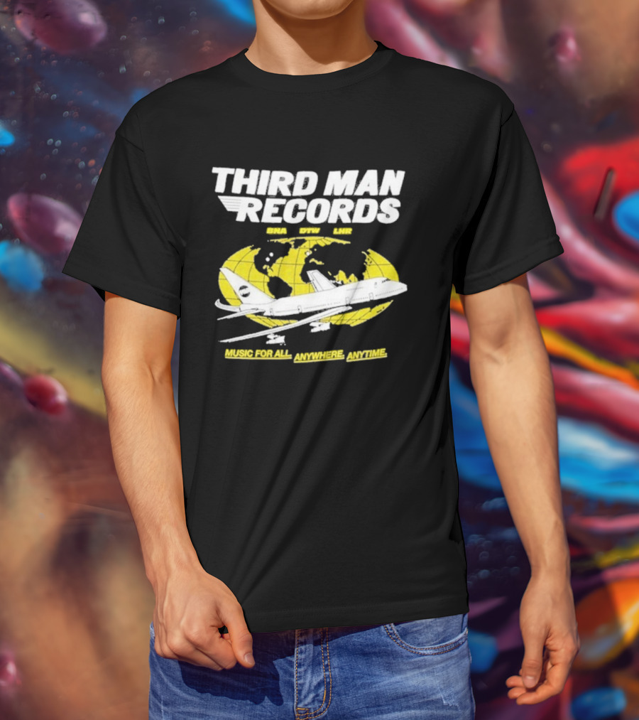 Third Man Records Music For All Anywhere Anytime Globe Plane T-Shirt