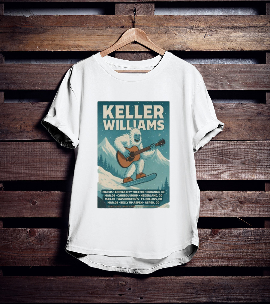 Keller Williams Winter 2026 Tour Guitar Ski Freshies Animas City Durango Caribou Nederland Washington's Fort Collins Belly Up Aspen T-Shirt