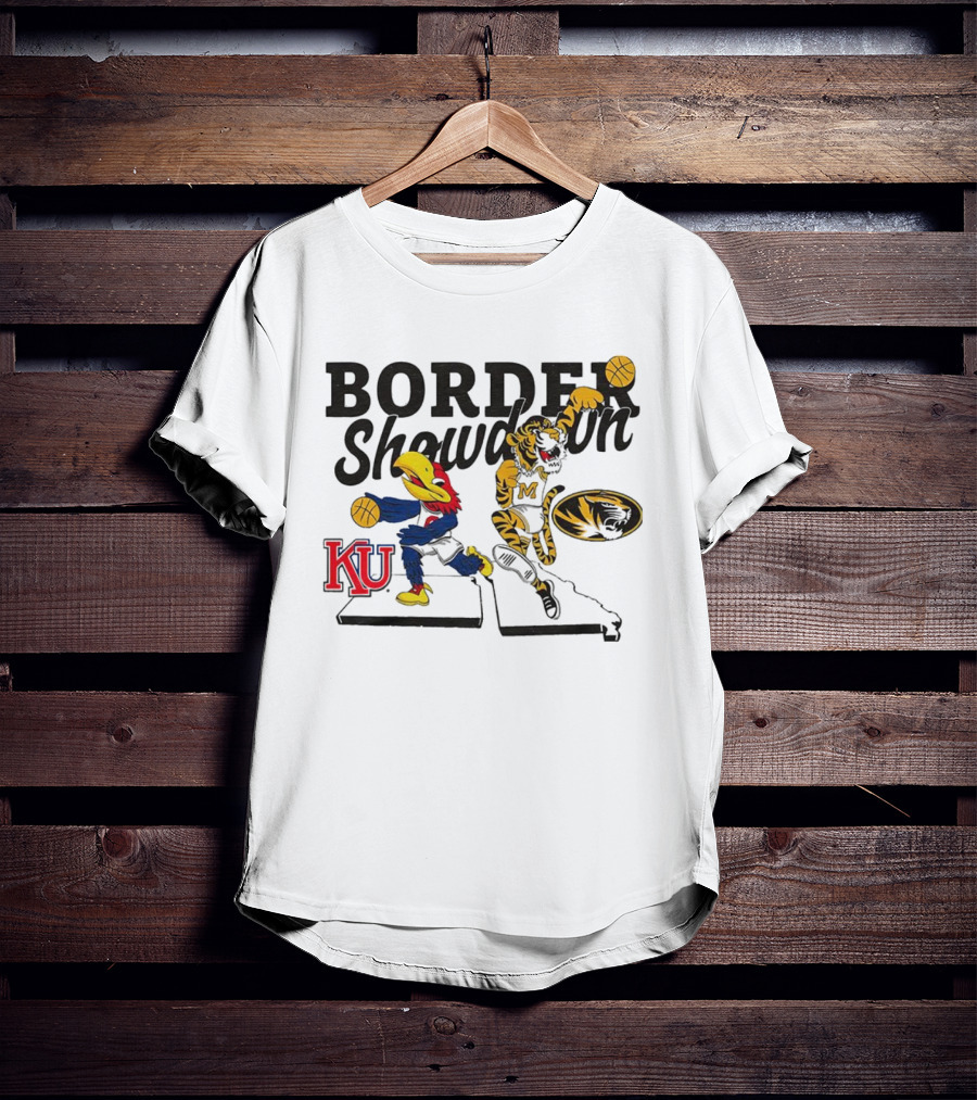 KU Jayhawks Vs Mizzou Tigers Border Showdown Basketball Mascots T-Shirt